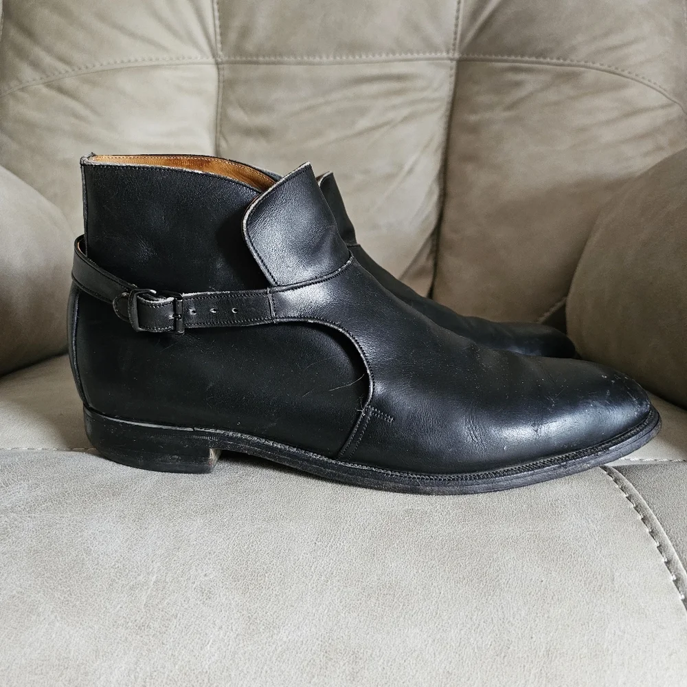 Cheany of London Derby Monk Buckle Black‎ Leather Boots sz UK 12, US 12.5